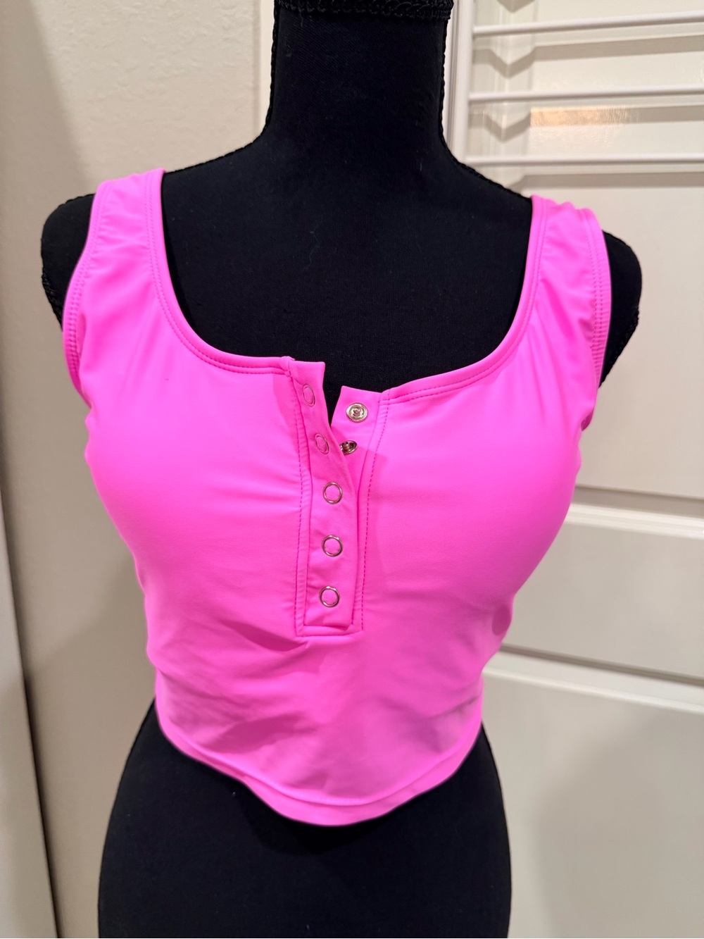 Amazon Women’s Swim Crop Top in Hot Pink with Snap-Front